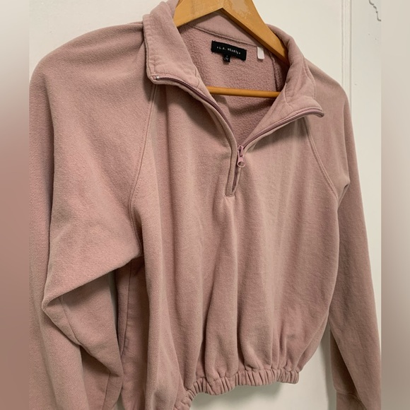 Soft Pink Cropped Quarter Zip Sweat Shirt w/ Collar - Picture 2 of 3